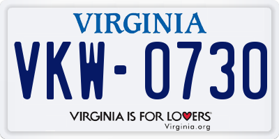 VA license plate VKW0730