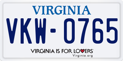 VA license plate VKW0765
