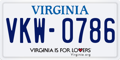 VA license plate VKW0786