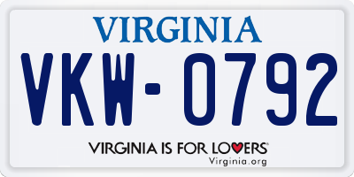 VA license plate VKW0792