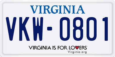 VA license plate VKW0801