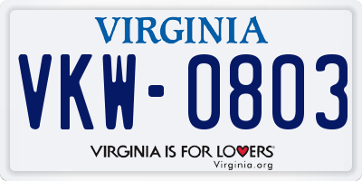 VA license plate VKW0803