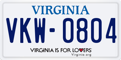 VA license plate VKW0804