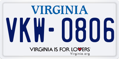 VA license plate VKW0806