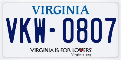 VA license plate VKW0807