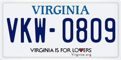 VA license plate VKW0809