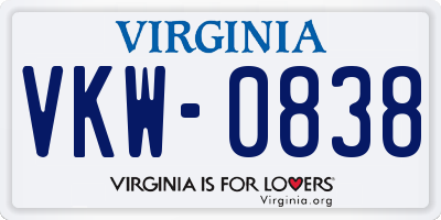 VA license plate VKW0838