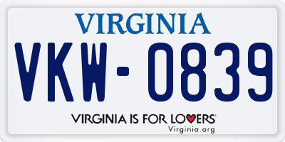 VA license plate VKW0839
