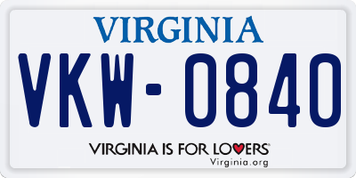 VA license plate VKW0840