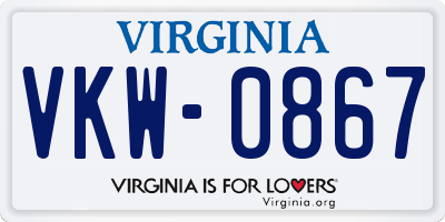 VA license plate VKW0867
