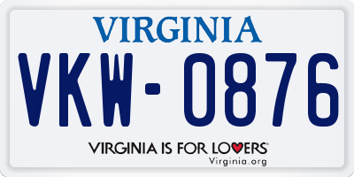 VA license plate VKW0876
