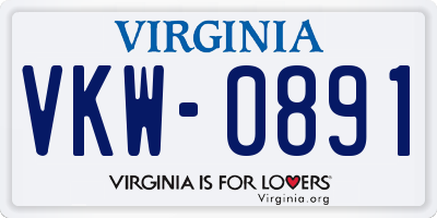 VA license plate VKW0891