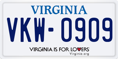 VA license plate VKW0909