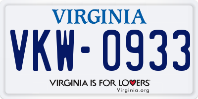 VA license plate VKW0933