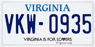 VA license plate VKW0935