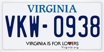 VA license plate VKW0938