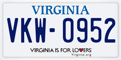 VA license plate VKW0952