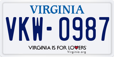 VA license plate VKW0987