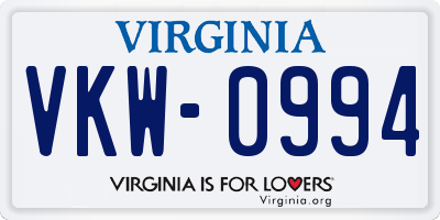 VA license plate VKW0994