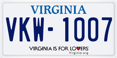 VA license plate VKW1007