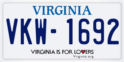 VA license plate VKW1692
