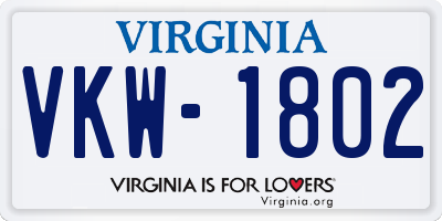 VA license plate VKW1802