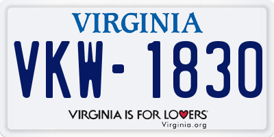 VA license plate VKW1830