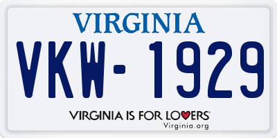 VA license plate VKW1929