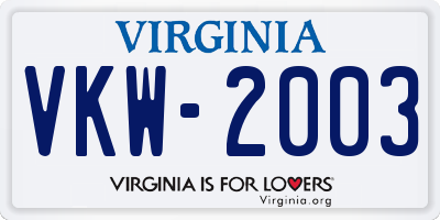 VA license plate VKW2003