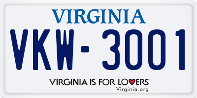 VA license plate VKW3001