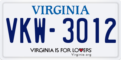 VA license plate VKW3012