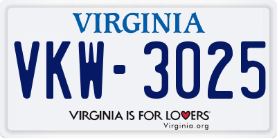 VA license plate VKW3025