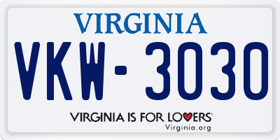 VA license plate VKW3030