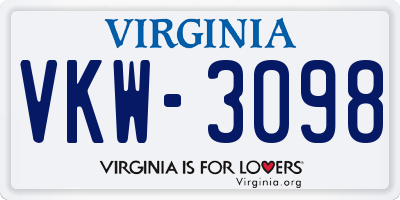 VA license plate VKW3098