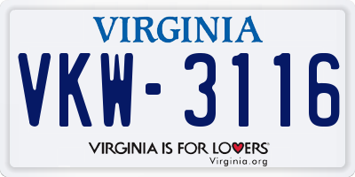 VA license plate VKW3116