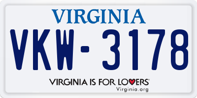 VA license plate VKW3178