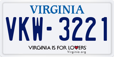 VA license plate VKW3221