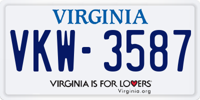 VA license plate VKW3587