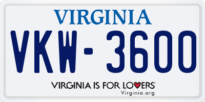 VA license plate VKW3600