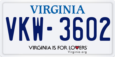 VA license plate VKW3602
