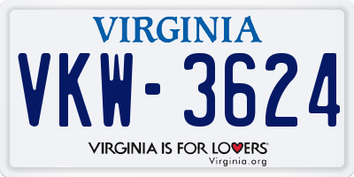 VA license plate VKW3624