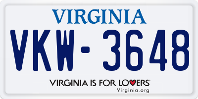 VA license plate VKW3648