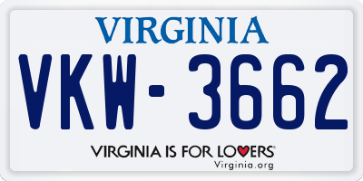 VA license plate VKW3662