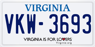 VA license plate VKW3693