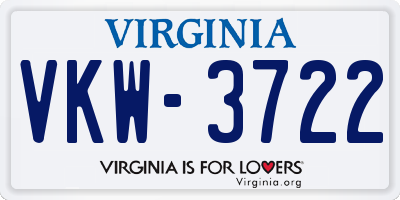 VA license plate VKW3722