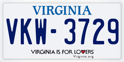 VA license plate VKW3729