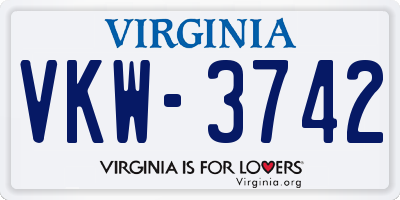 VA license plate VKW3742