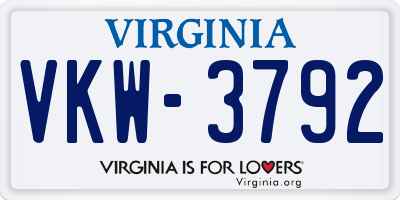 VA license plate VKW3792
