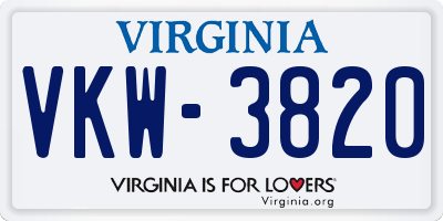 VA license plate VKW3820