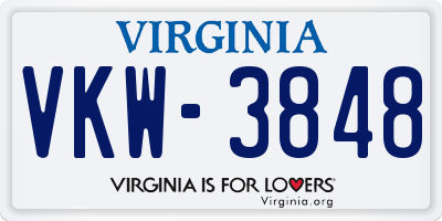 VA license plate VKW3848